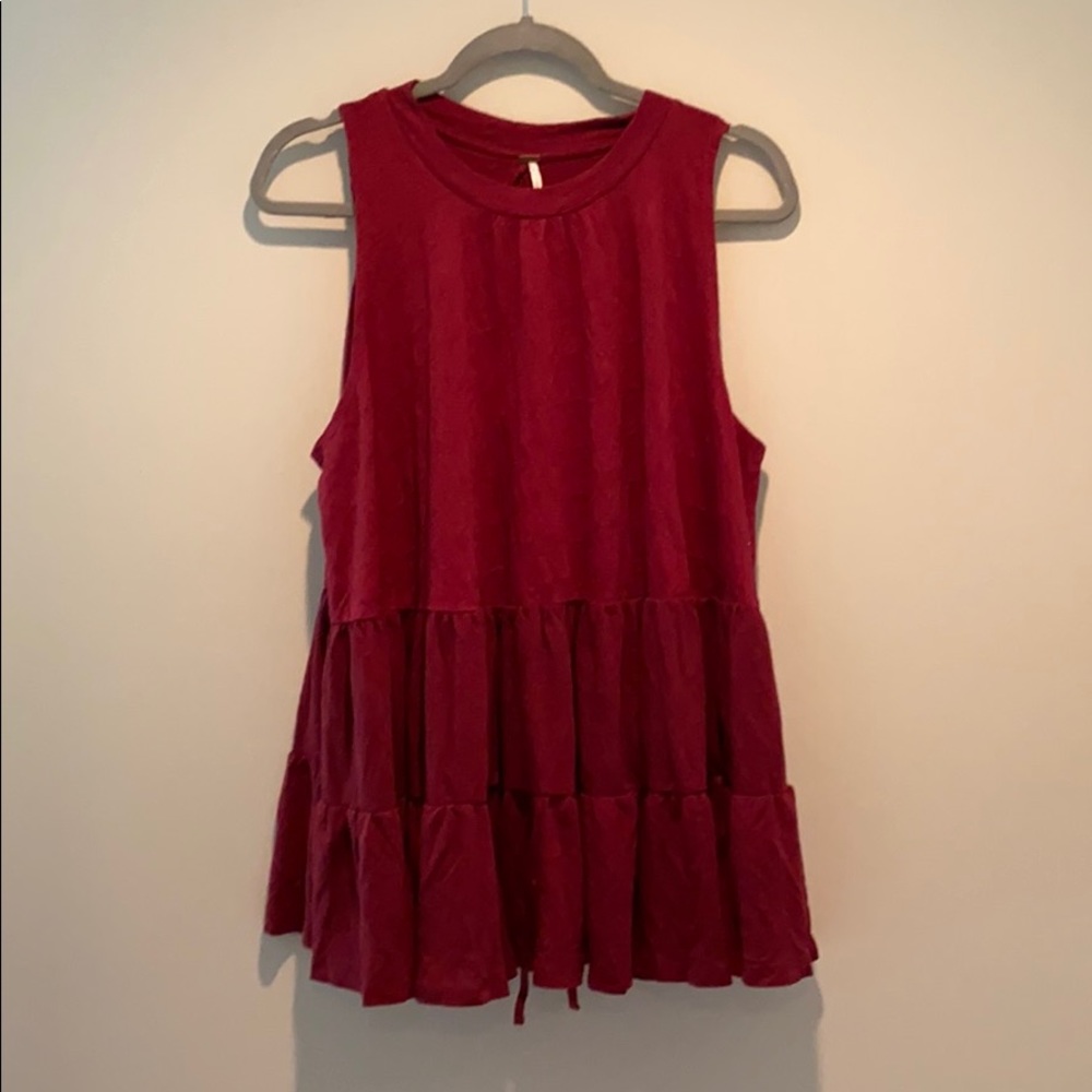 New Free People maroon tiered ruffled tunic s